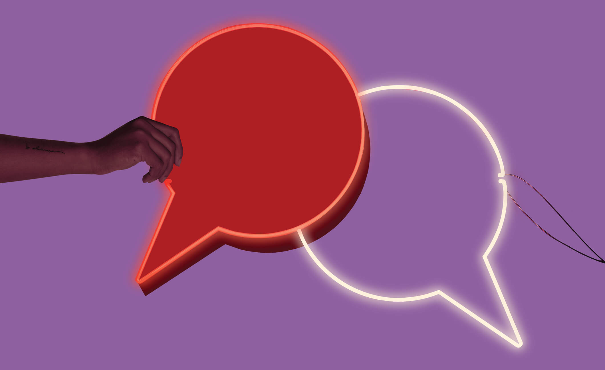 Speech bubbles overlapping on a purple background